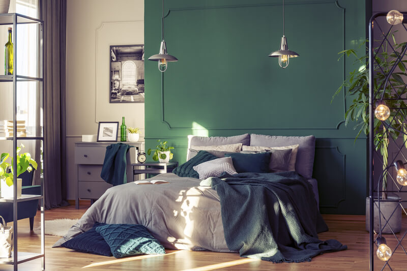 Groene slaapkamer | Groen slaapkamer interieur
